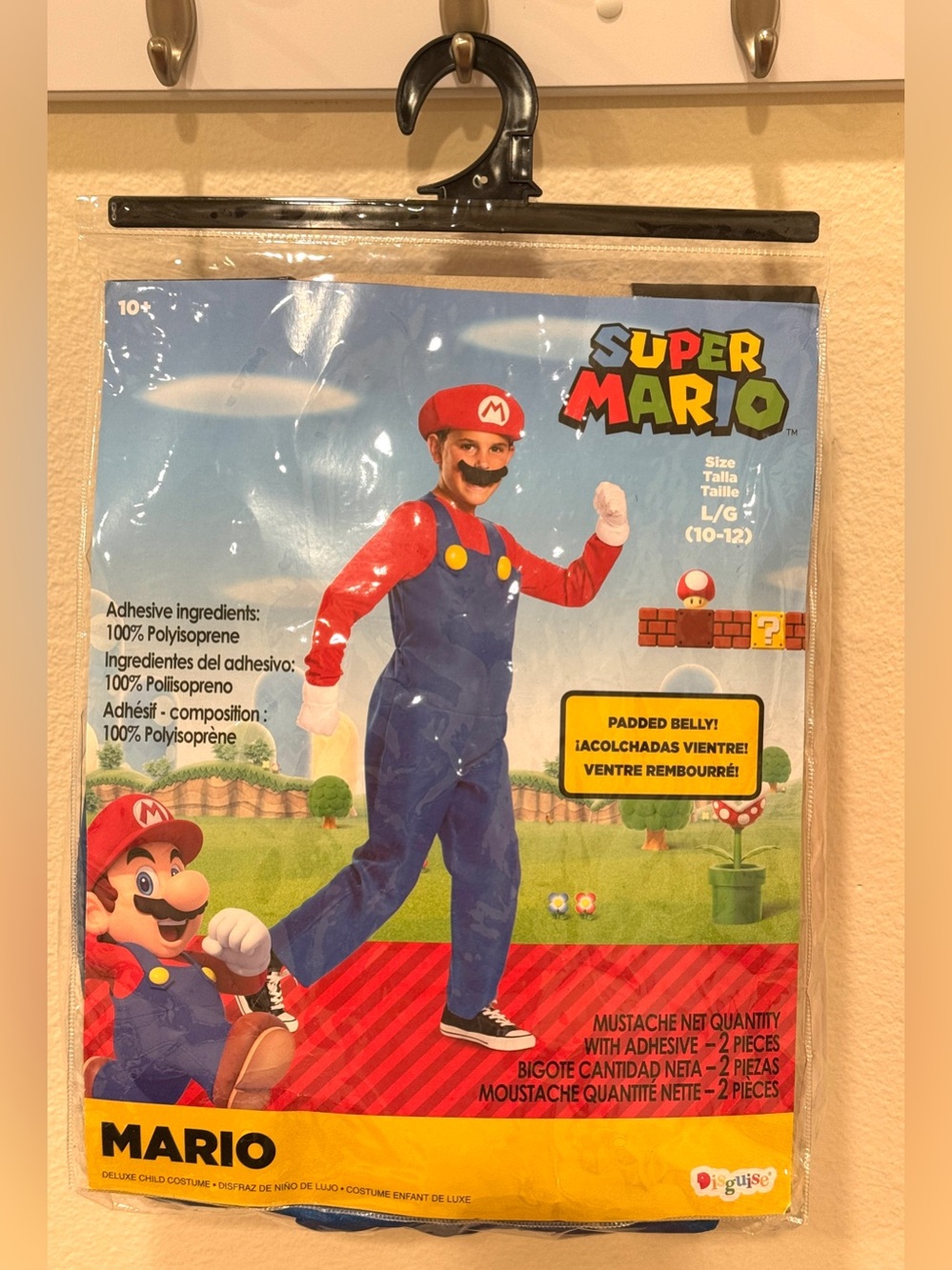 Nintendo Super Mario Costume for Kids, includes Hat & Gloves, Size L (10-12)
